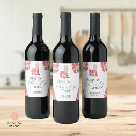 Chic för Rosa av Petals och Prosecco 30års födelse Vinflaska Etikett