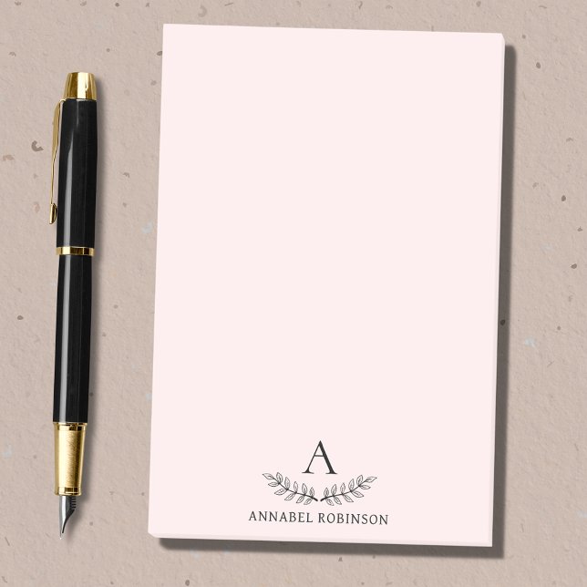 Chic för  Rosa Elegant Botaniskt monogram Post-it Block (Skapare uppladdad)