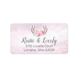 Chic för  Rosa Guld Marble Rustic Blommigt Antlers Adressetikett
