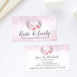 Chic för  Rosa Guld Marble Rustic Blommigt Antlers Visitkort