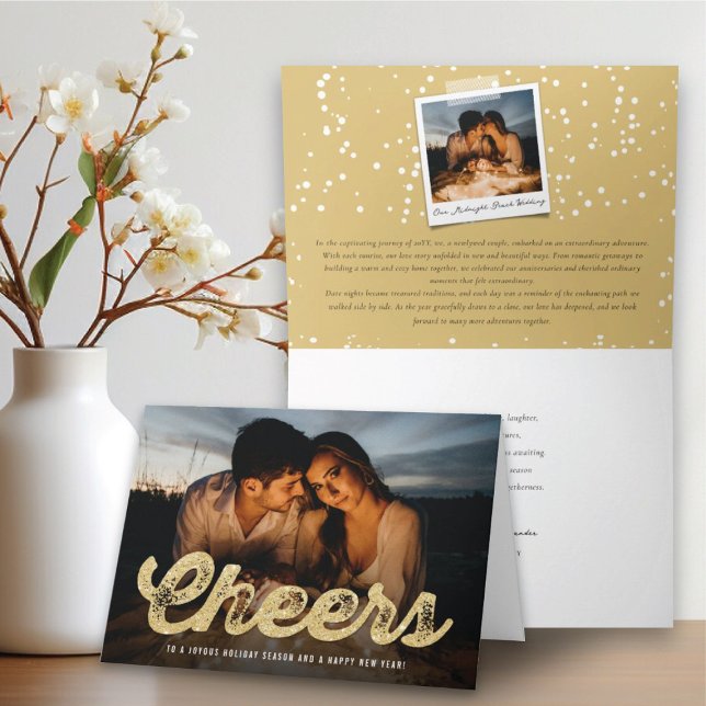 Chic för Snyggt av julgranskårens  i guld Glitter  Helgkort (Gold Glitter Cheers Christmas Stylish Chic Photo Holiday Card @ fat_fa_tin)