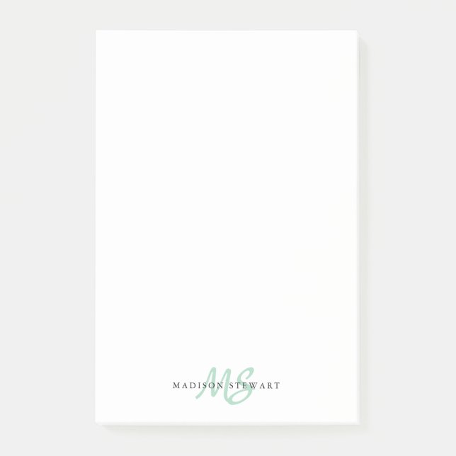 Chic för snyggt Mint-Grönt Penselskript Monogram C Post-it Block (Framsida)