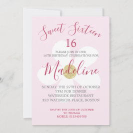 Chic för Sweet sixteen av enkel Daisy i rosa Vit Inbjudningar