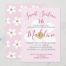 Chic för Sweet sixteen av enkel Daisy i rosa Vit Inbjudningar
