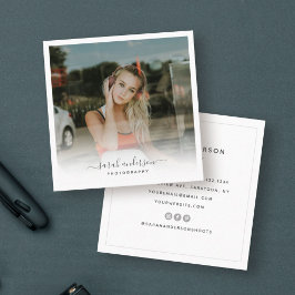 Chic för Trendig av i Modern Fotography Calligrap Fyrkantigt Visitkort