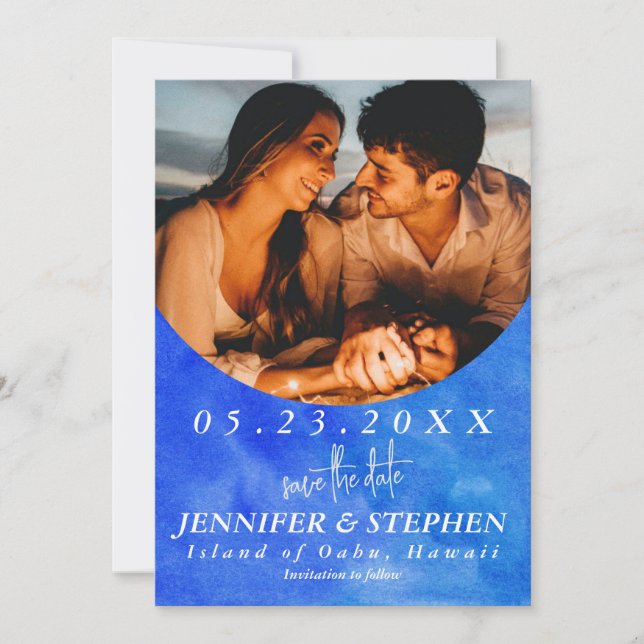 Chic för tropisk blåhavsstrupp Destinationsbröllop Spara Datumet (Framsida)