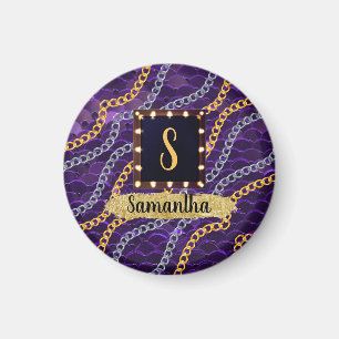 Chic för vacker Lila Monogram Elegant Magnet