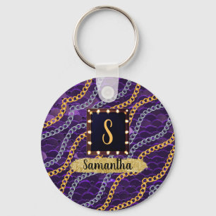 Chic för vacker Lila Monogram Elegant Nyckelring