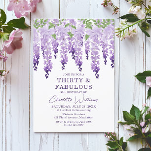 Chic för vattenfärgen Wisteria, 30 & Fabulous-Blom Inbjudningar