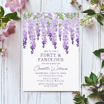 Chic för vattenfärgen Wisteria 40 & Fabulous-Blomm Inbjudningar<br><div class="desc">Watercolor Wisteria 40 & Fabulous Blommigt Chic har vattenfärgsblommor i mjuk lavender och lila med grönt löv på vit bakgrund med din 40-årsinbjudan nedan. Anpassa genom att redigera texten i textrutorna. Designad för dig ©2024 Evco Studio www.zazzle.com/store/evcostudio</div>