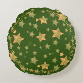Chic för Vintage av Eleganten grönt Julstjärnor i Rund Kudde