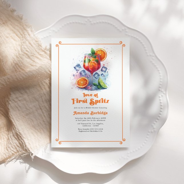 Chic Förälskelse Vid Första Smaken Bröllopsfest Inbjudningar (Chic Love at First Spritz Bridal Shower Invitation)