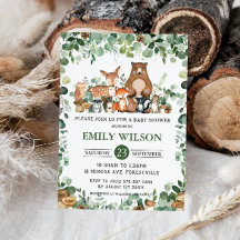 Chic Forest Greenery Woodland Animals Baby Shower