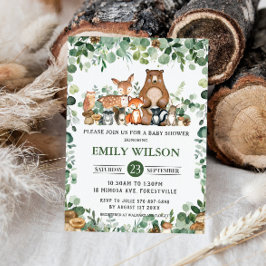 Chic Forest Greenery Woodland Animals Baby Shower Inbjudningar
