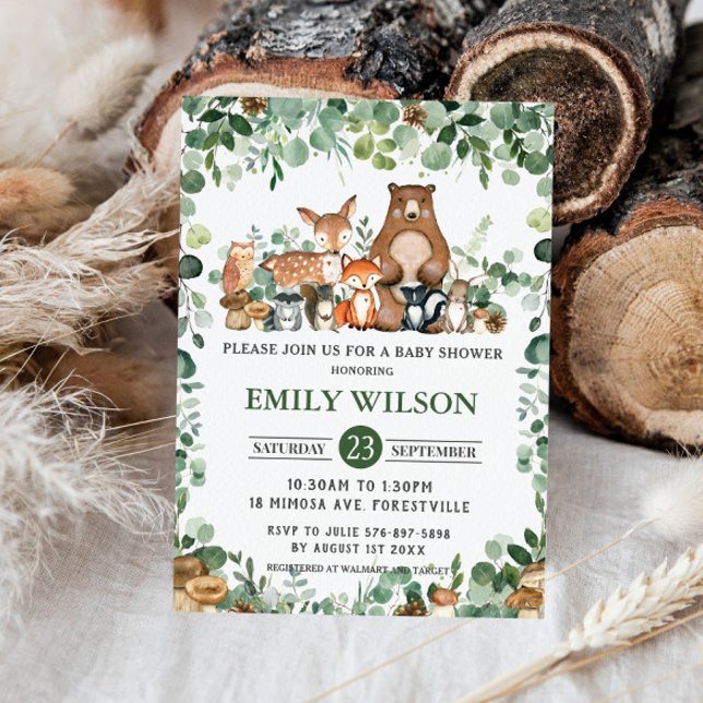 Chic Forest Greenery Woodland Animals Baby Shower Inbjudningar (Skapare uppladdad)