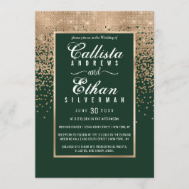 Chic Forest Grönt Guld Glitter Confetti Bröllop Inbjudningar