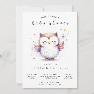 Chic Forest Uggla Baby Shower Inbjudningar