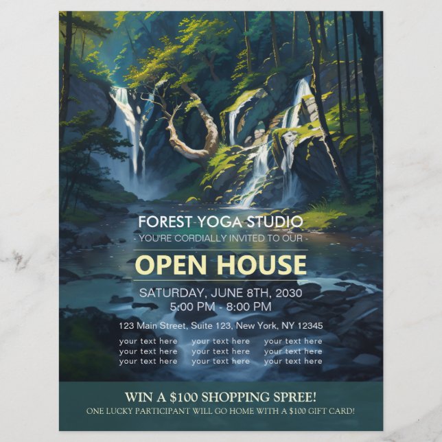 Chic Forest YOGA Gömt textmeditationsinstruktion f Reklamblad (Framsidan)