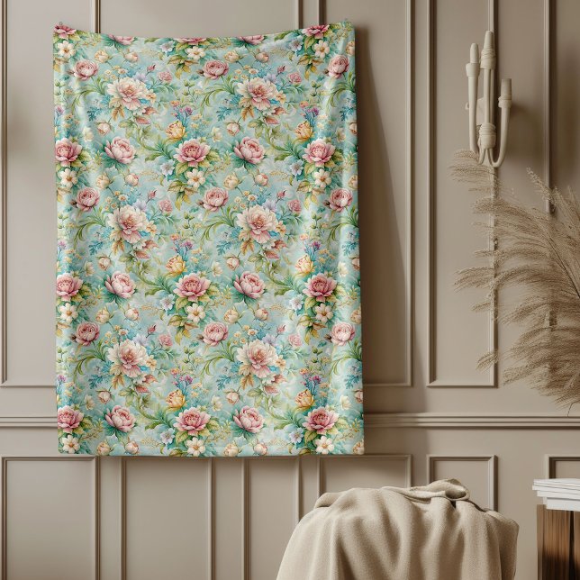 Chic Förfinad Rococo-Blommigt Mjuk pastellElegant Fleecefilt (Chic Refined Rococo Floral Soft Pastel Elegant Fleece Blanket)