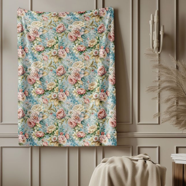 Chic Förfinad Rococo-Blommigt Mjuk pastellElegant Fleecefilt (Chic Refined Rococo Floral Soft Pastel Elegant Fleece Blanket)