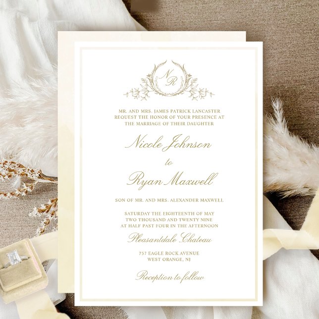 Chic Formal Champagne Monogram, Watercolor Bröllop Inbjudningar (Skapare uppladdad)