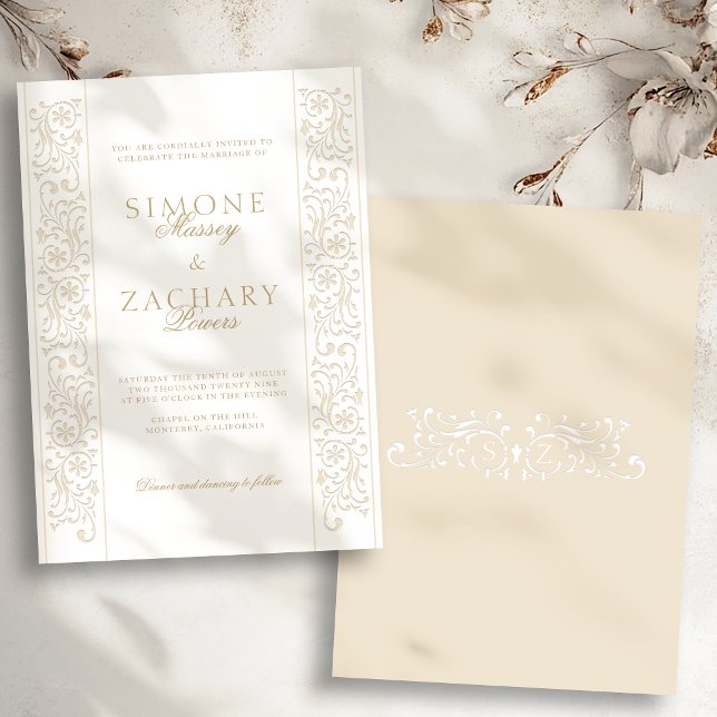 Chic Formal Ecru Scrollwork Border Wedding Inbjudningar (Skapare uppladdad)