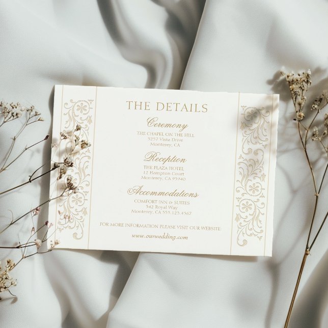 Chic Formal Ecru Scrollwork Border Wedding Tilläggskort (Skapare uppladdad)