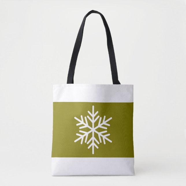 Chic Formellt Golden Olive White Rand Snowflake Tygkasse (Framsida)