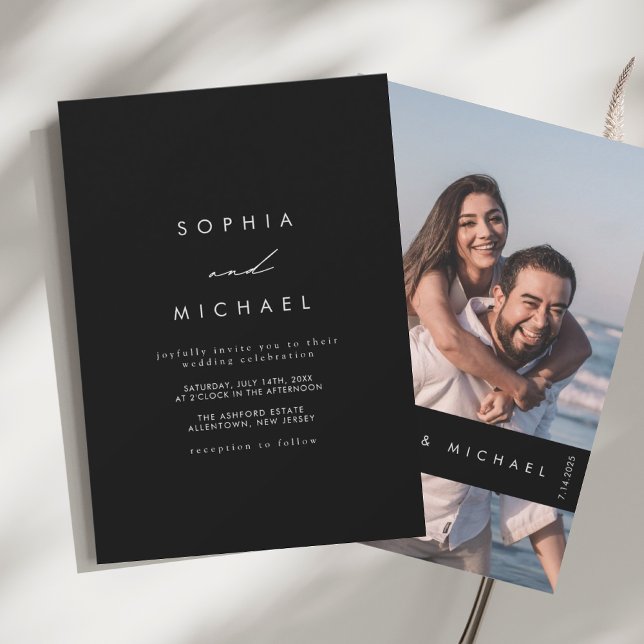 Chic Foto Modern Black and White Bröllop Inbjudningar (Skapare uppladdad)