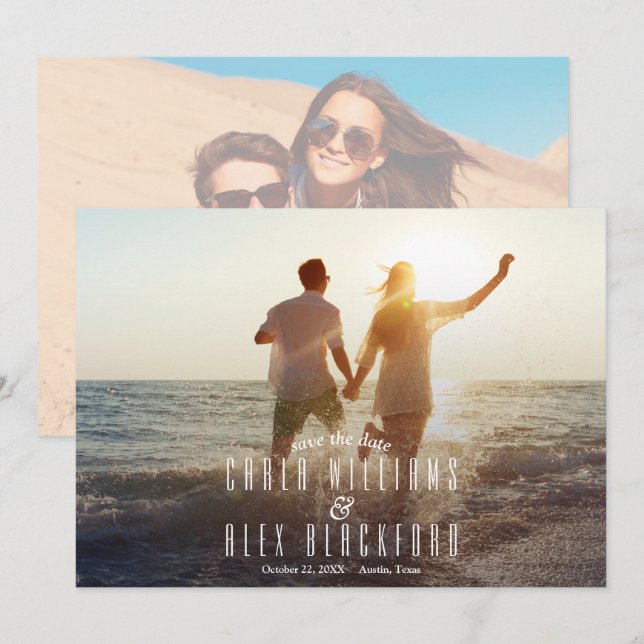 Chic Foto Modern Bröllop Spara Datumet (Fram/baksida)