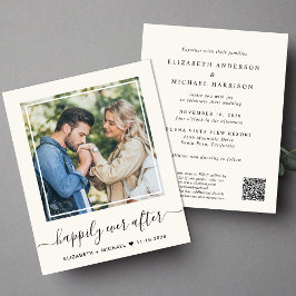 Chic Foto QR Code Budget Cream Wedding bjudande