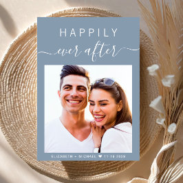 Chic Foto QR-kod allt i ett dammblått Bröllop Inbjudningar