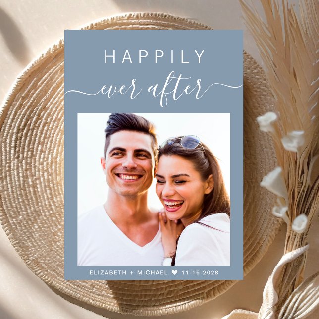 Chic Foto QR-kod allt i ett dammblått Bröllop Inbjudningar (An chic Happily Ever After photo wedding invitation to set the tone for an unforgettable event)