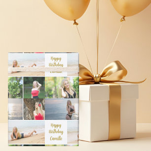 Chic fotokollage Glad födelsedag guldskrift Presentpapper