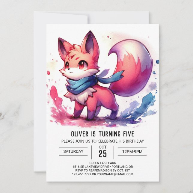 Chic Fox Birthday Inbjudningar (Framsida)