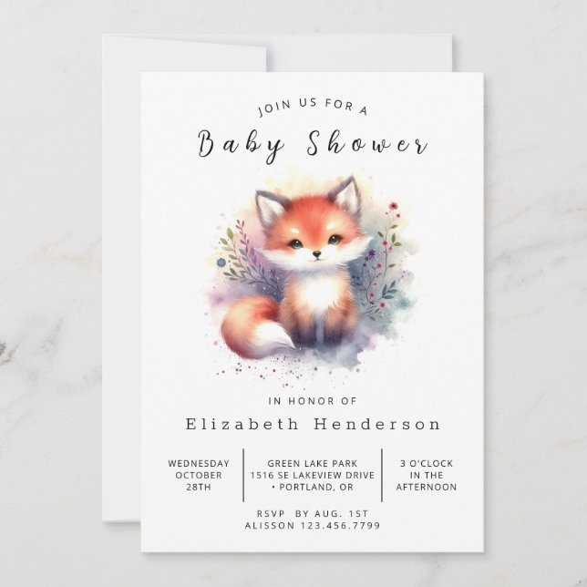 Chic Fox Illustration Fox Baby Shower Inbjudningar (Framsida)