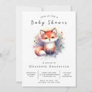 Chic Fox Illustration Fox Baby Shower Inbjudningar