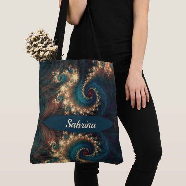 Chic Fractal Monogrammed Tote Bag Tygkasse (Närbild)