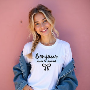 Chic Fransk Bow Coquette   Bonjour Mon Kärlek T Shirt