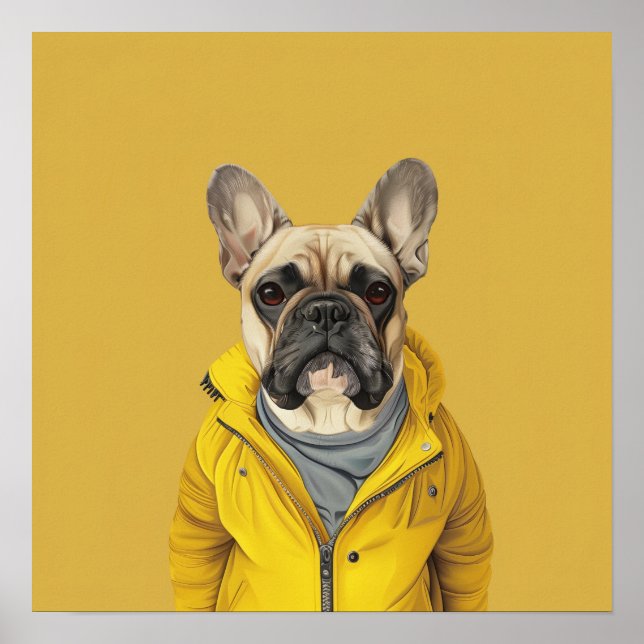 Chic Fransk Bulldog i Gult Jacka Poster (Framsidan)