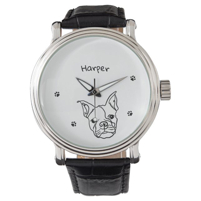 Chic Fransk Bulldog Line Art: Redigera texten Armbandsur (Framsida)