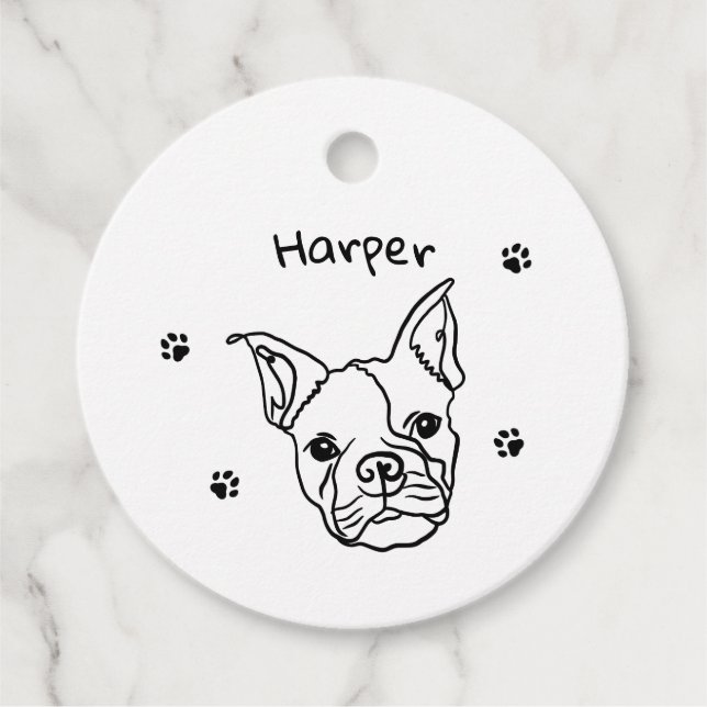 Chic Fransk Bulldog Line Art: Redigera texten Gåvor Etiketter (Framsida)