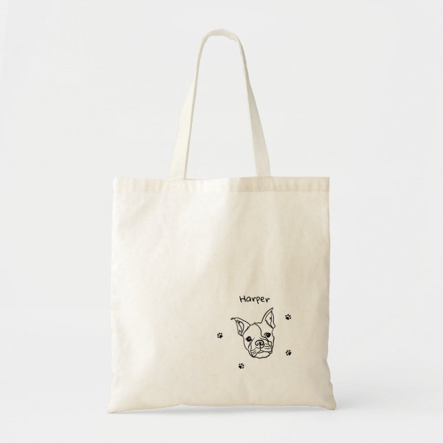 Chic Fransk Bulldog Line Art: Redigera texten Tygkasse (Framsidan)