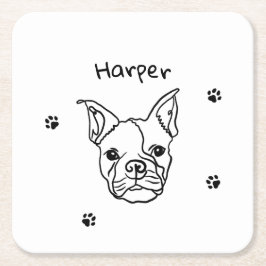 Chic Fransk Bulldog Line Art: Redigera texten Underlägg Papper Kvadrat