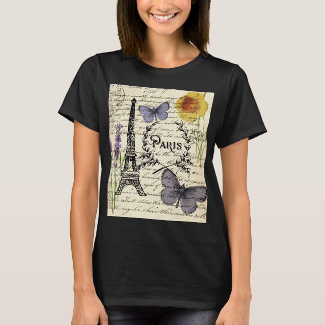 chic fransk Butterfly-skript paris eiffel torn T Shirt (Framsida)