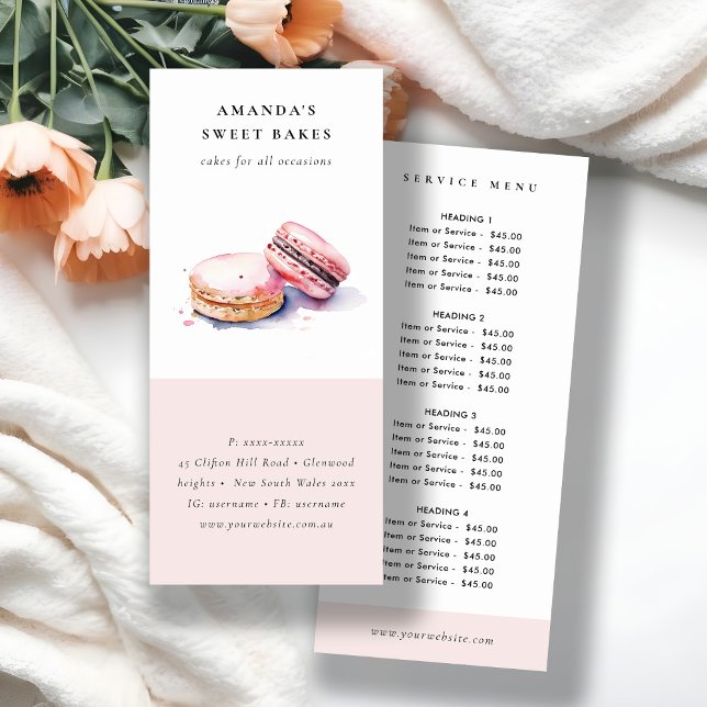 Chic Fransk för vattenfärg, bakmeny för Macarons  Reklamkort (Skapare uppladdad)