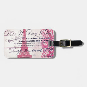 chic fransk-skript snöre rosa paris eiffel torn bagagebricka