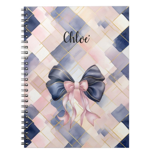 Chic French Blue Pink Bow Anteckningsbok (Framsidan)