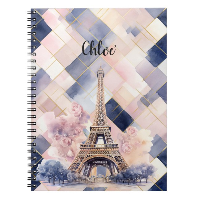 Chic French Blue Pink Eiffel Tower Anteckningsbok (Framsidan)