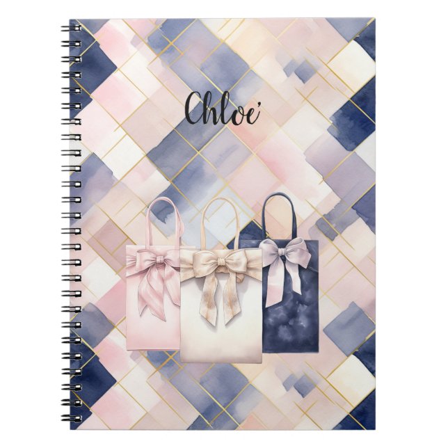 Chic French Blue Pink Gift Bags Anteckningsbok (Framsidan)